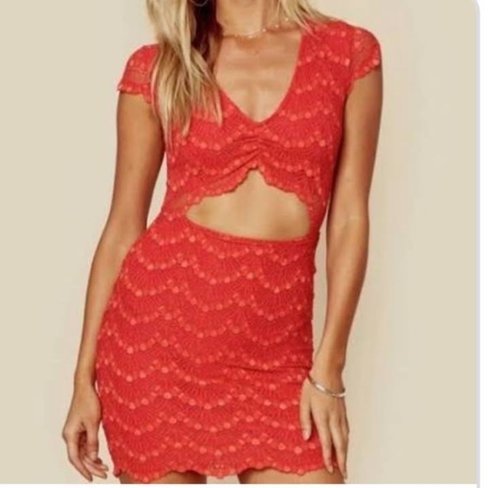 Nightcap red lace cutout dress